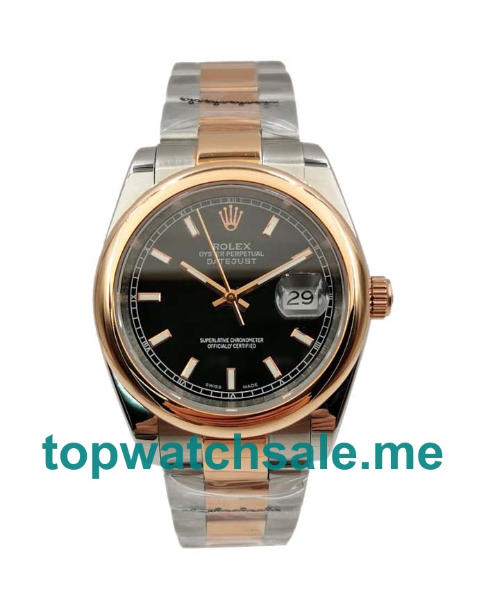 UK Black Dials Steel And Rose Gold Rolex Datejust 116201 Replica Watches