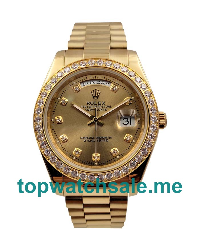 UK Champagne Dials Gold Rolex Day-Date 218348 Replica Watches